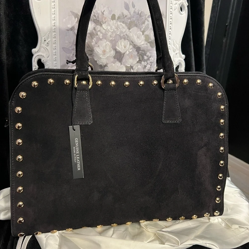 🖤CLAUDIA Made In Italy Suede Studded Annalou Satchel🖤NWT